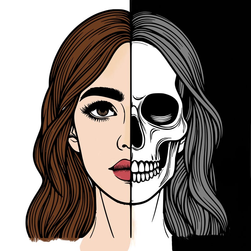 realistic half skeleton face girl