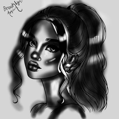 realistic girl with a ponytail on her hair and lips