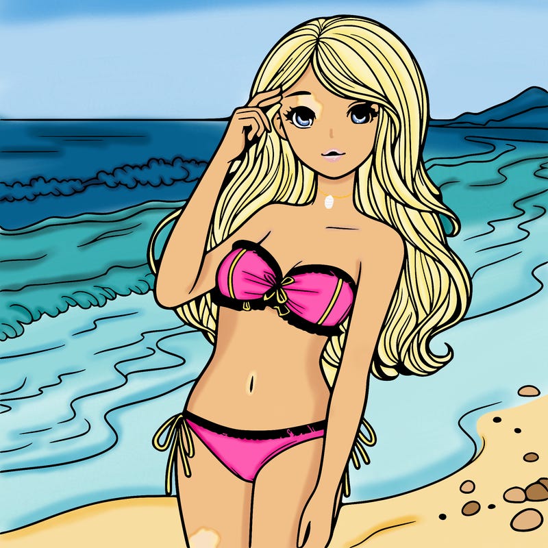 girl in a bathing suit at the beach realistic