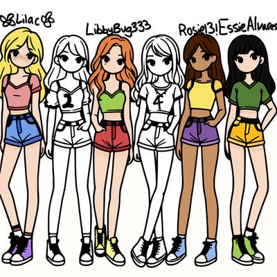a group of girls wearing crop tops and shorts