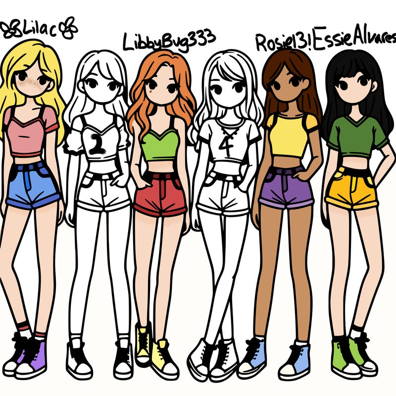 a group of girls wearing crop tops and shorts