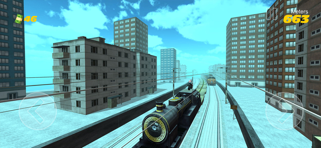 Subway Rider - Train Surfer 3D - Un motard réalise des cascades sur le toit d'un train en mouvement dans un environnement urbain