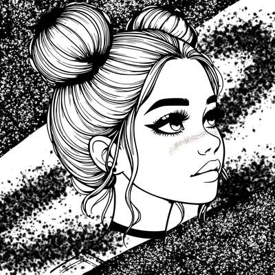 realistic girl with buns on the top of her head