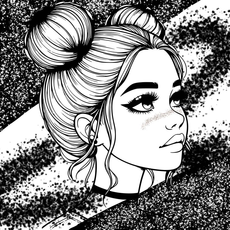 realistic girl with buns on the top of her head