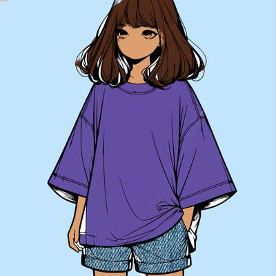 realistic girl with big t shirt and shorts
