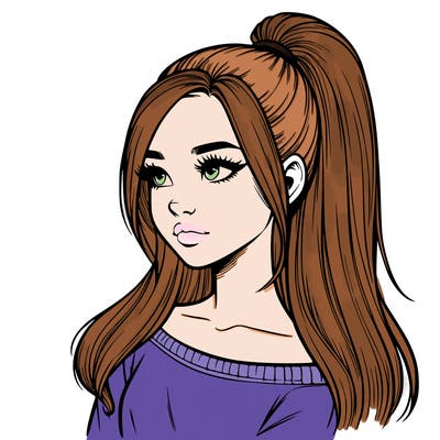 realistic girl with a high ponytail