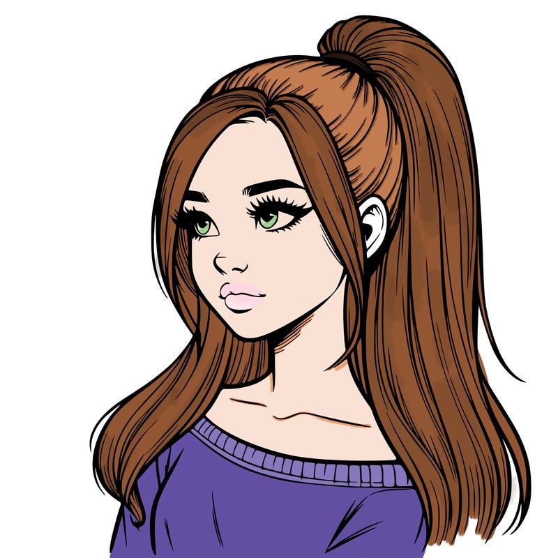 realistic girl with a high ponytail