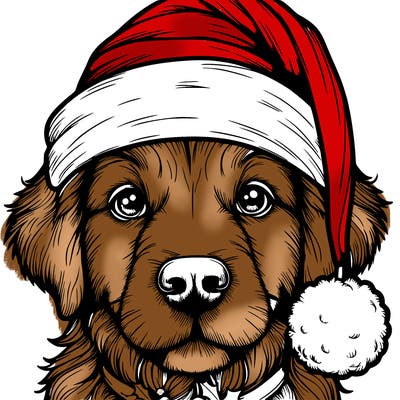 realistic dog with a christmas hat