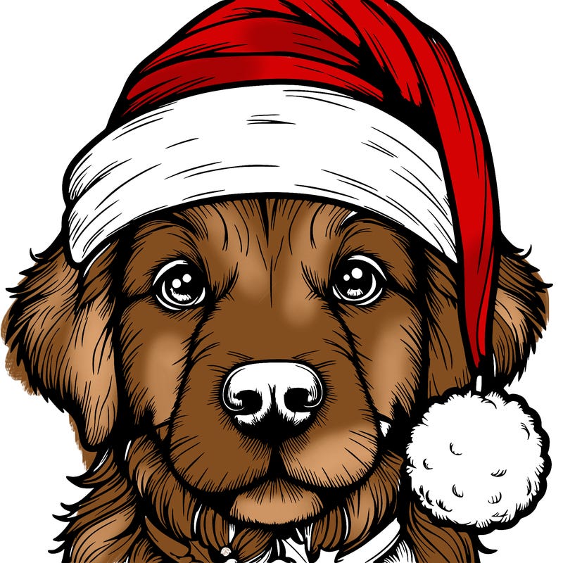 realistic dog with a christmas hat