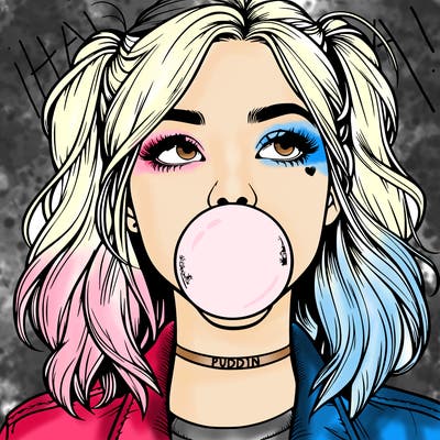 realististic girl blowing bubble -gum