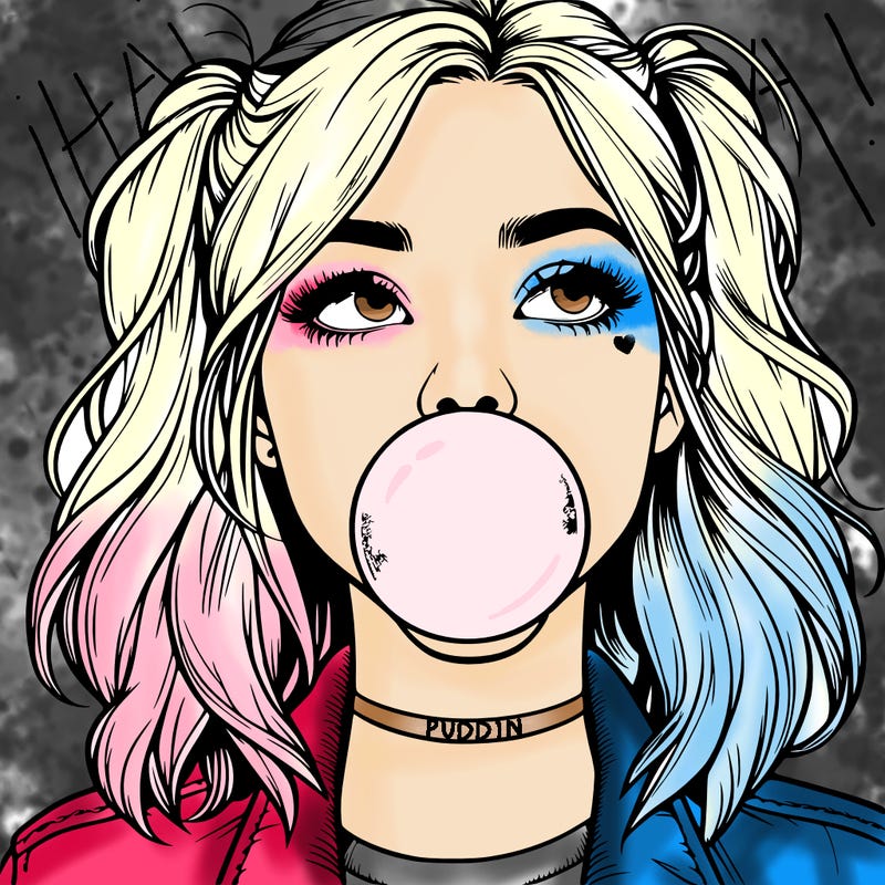 realististic girl blowing bubble -gum