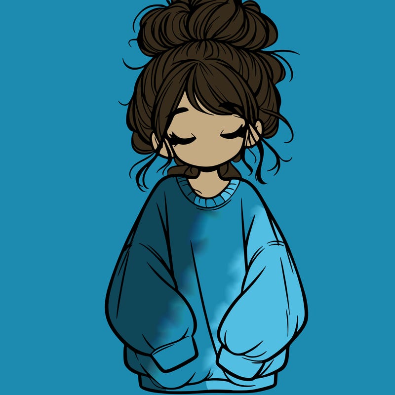 girl with baggy sweatshirt and messy bun