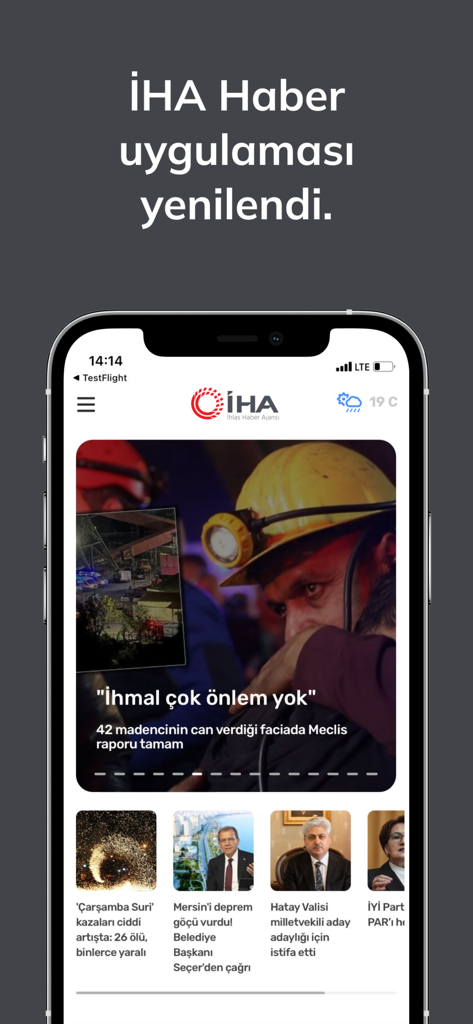 İHA Mobile - The main interface of the IHA Mobile news app displaying various Turkish news articles