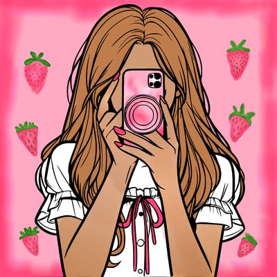 a realistic girl holding her phone taking pictures