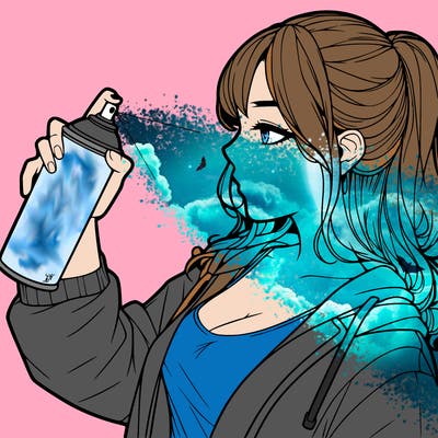 a realistic girl spray, painting