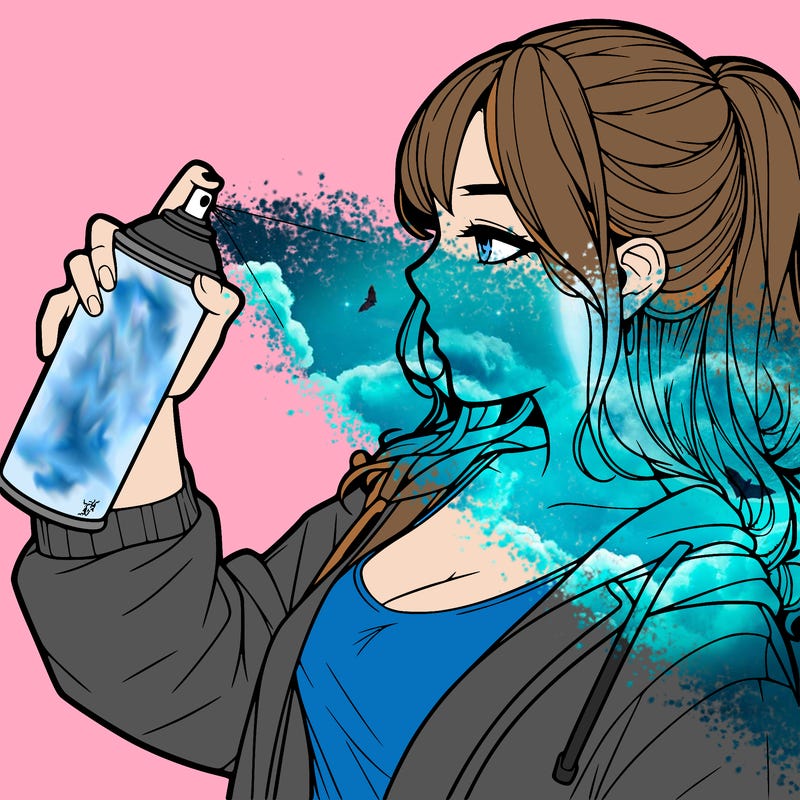 a realistic girl spray, painting