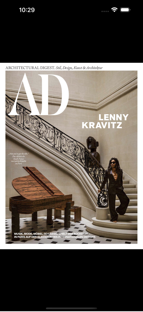 Architectural Digest (Deutsch) - 럭셔리 파리 주택에 있는 레니 크라비츠를 특징으로 하는 Architectural Digest Deutsch 잡지 표지.