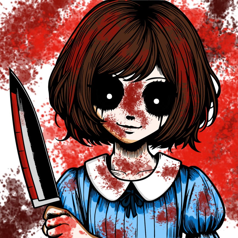 a creepy realistic girl with a knife