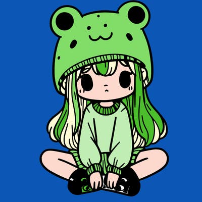 a girl wearing a frog hat and some frog socks