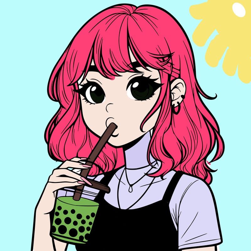 a realistic girl drinking boba tea