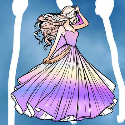 realistic woman with dress flowing in the wind