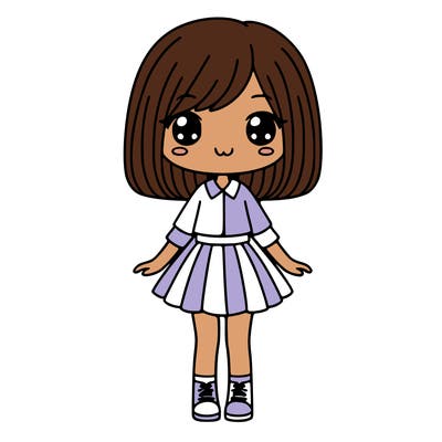 girl with straight and short hair and a skirt