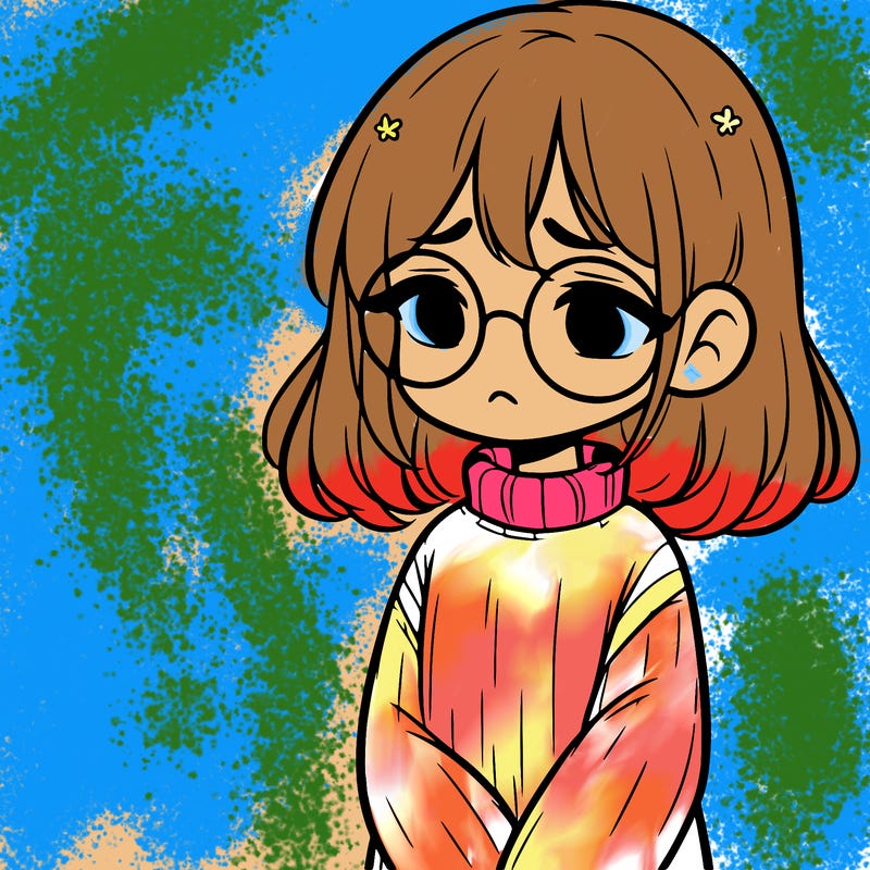 sad girl with glasses in a sweater