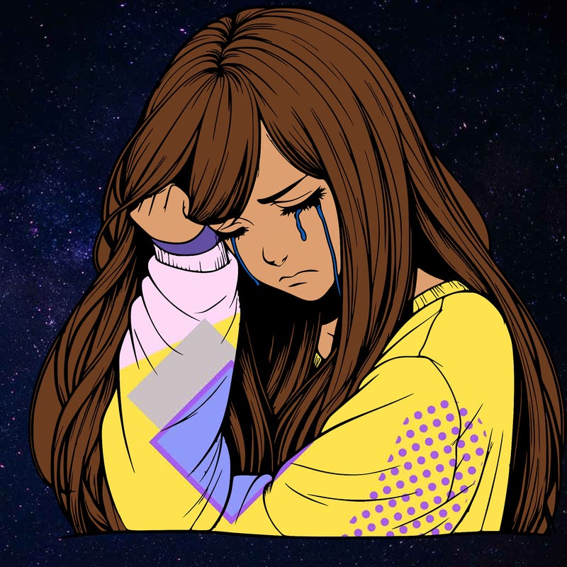 realistic depressed girl with long hair crying