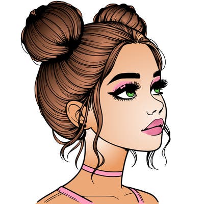 realistic girl with buns on the top of her head