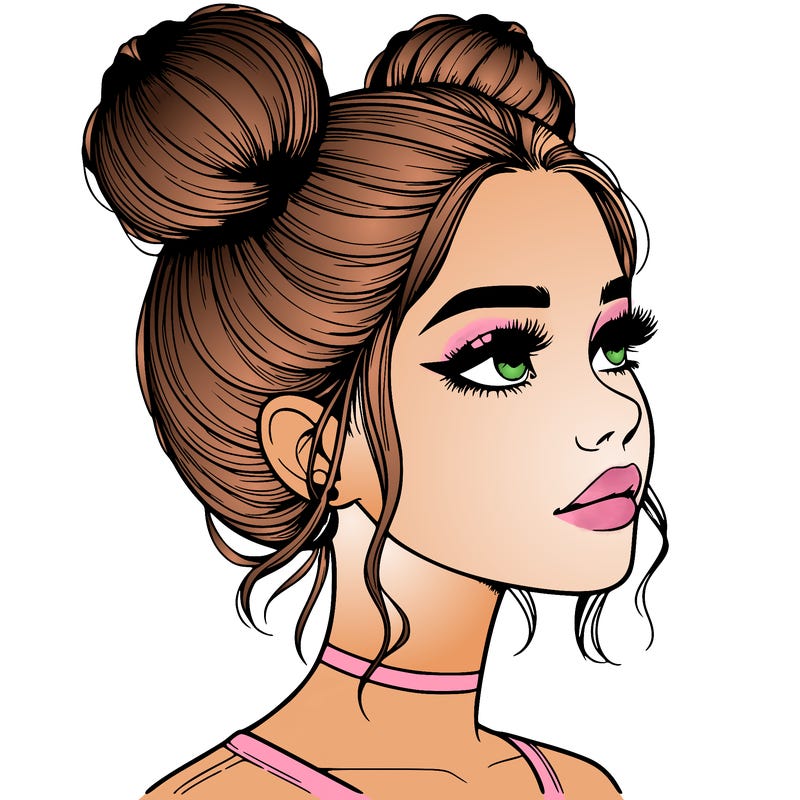 realistic girl with buns on the top of her head