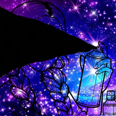 realistic beautiful girl spray painting with a mask