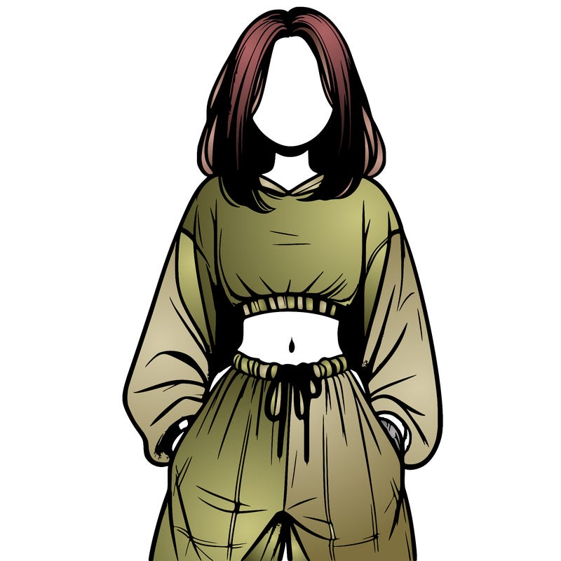 realistic girl faceless with baggy pants and a crop top