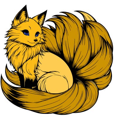 realistic detailed 9 tailed anime fox