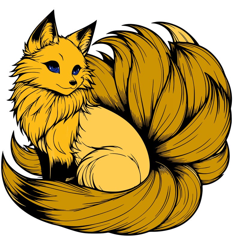 realistic detailed 9 tailed anime fox