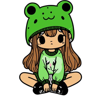 a girl wearing a frog hat and some frog socks