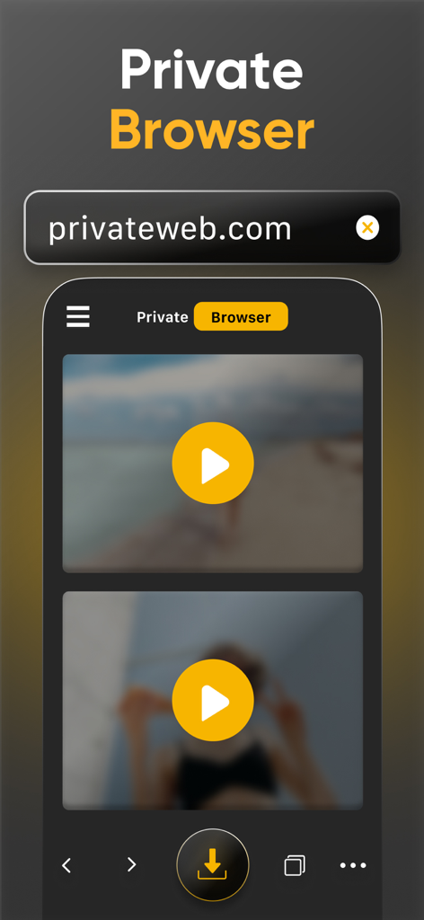 Private browser interface within SPV Photo Vault app showing secure web navigation