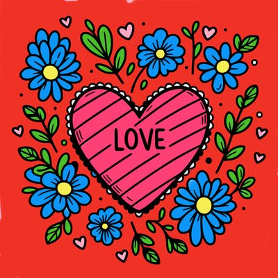 love heart with flowers around it