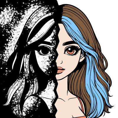 realistic girl split into two