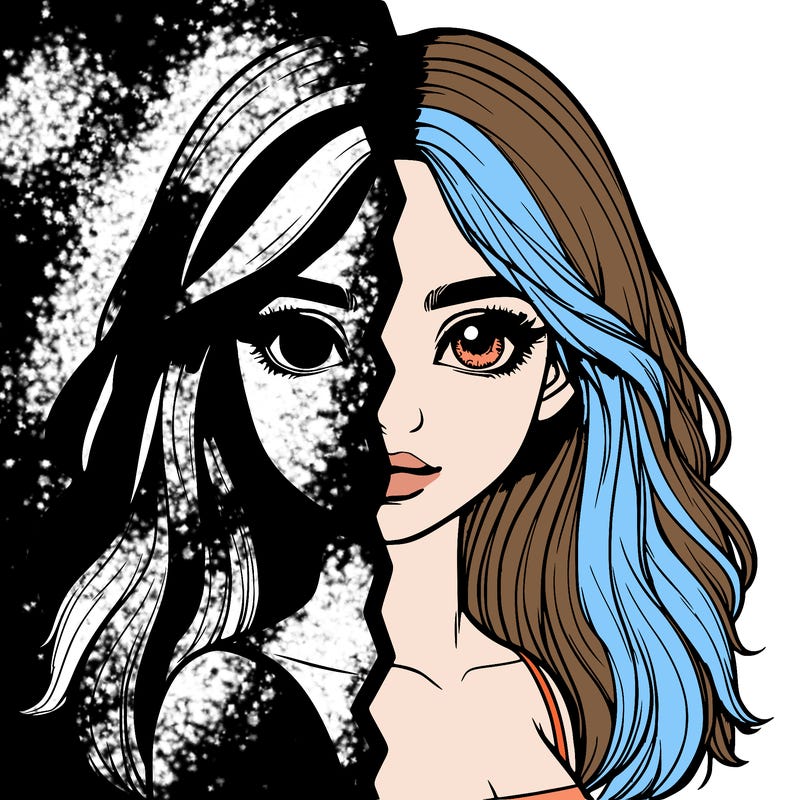 realistic girl split into two