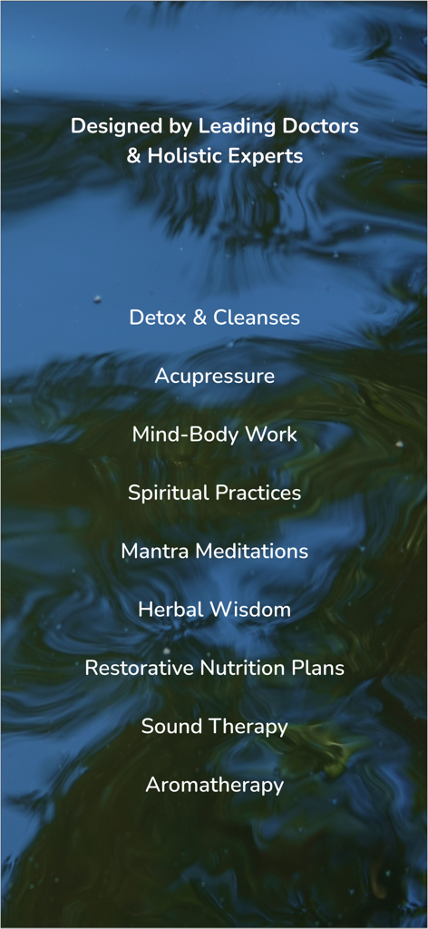 NIU Nature - List of holistic wellness services in the NIU Nature app including detox, acupressure, and herbal wisdom.