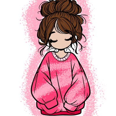 girl with baggy sweatshirt and messy bun