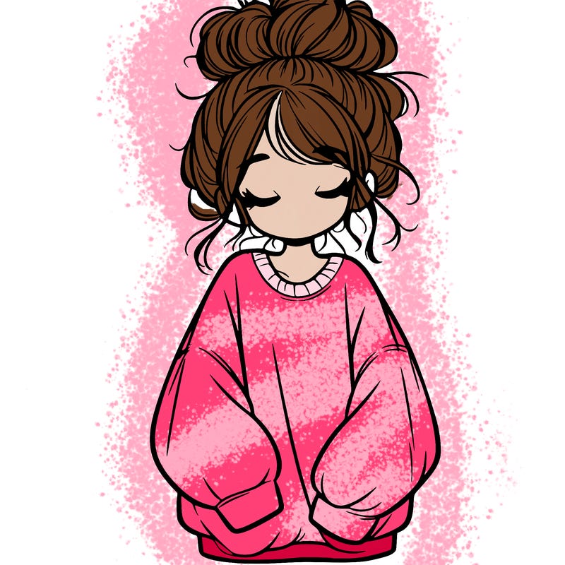 girl with baggy sweatshirt and messy bun