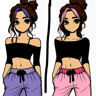 girl with croptop sweatpants hair in a bun realistic