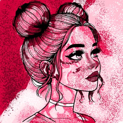 realistic girl with buns on the top of her head