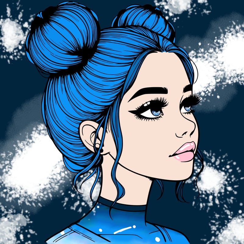 realistic girl with buns on the top of her head