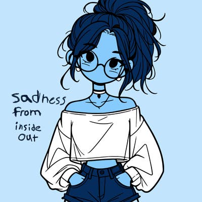 girl with a messy ponytail glasses a baggy crop top and jean shorts