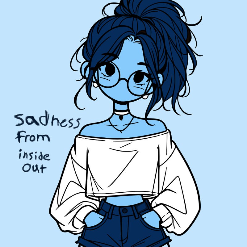 girl with a messy ponytail glasses a baggy crop top and jean shorts