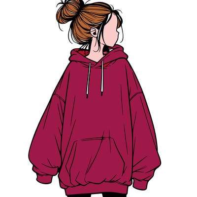 realistic girl with a oversized sweatshirt on and a bun