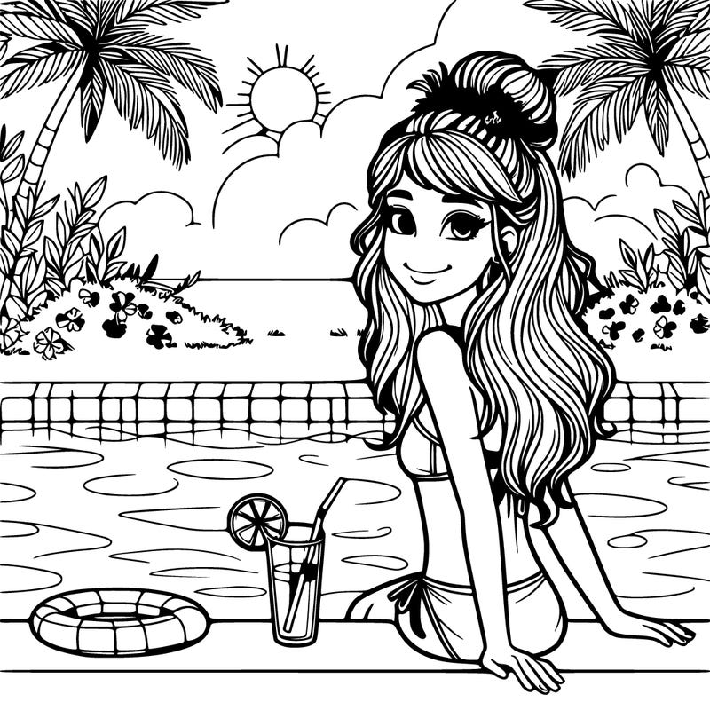 realistic girl sat at a pool