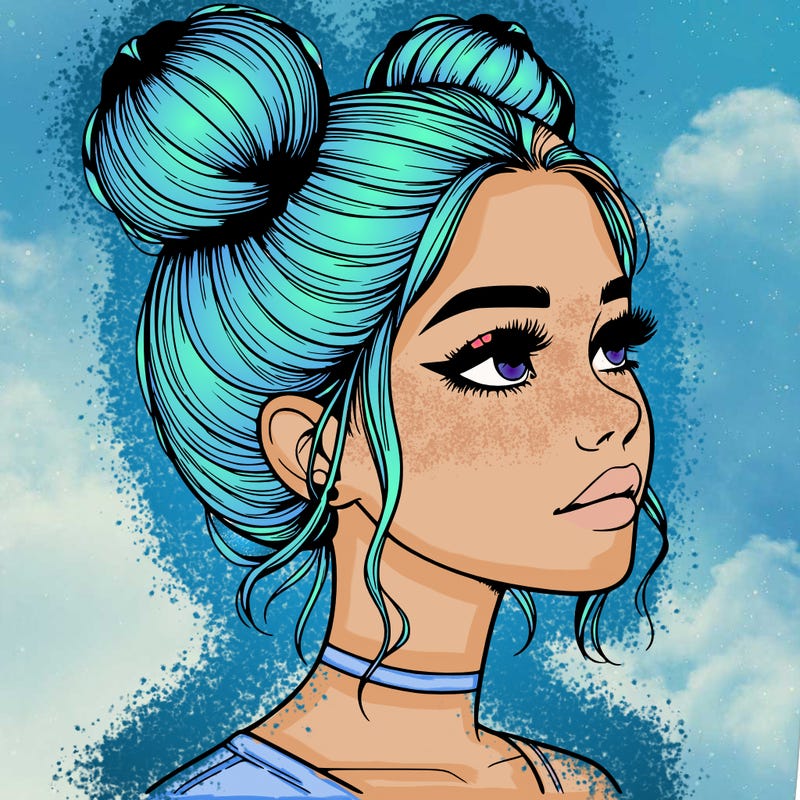 realistic girl with buns on the top of her head